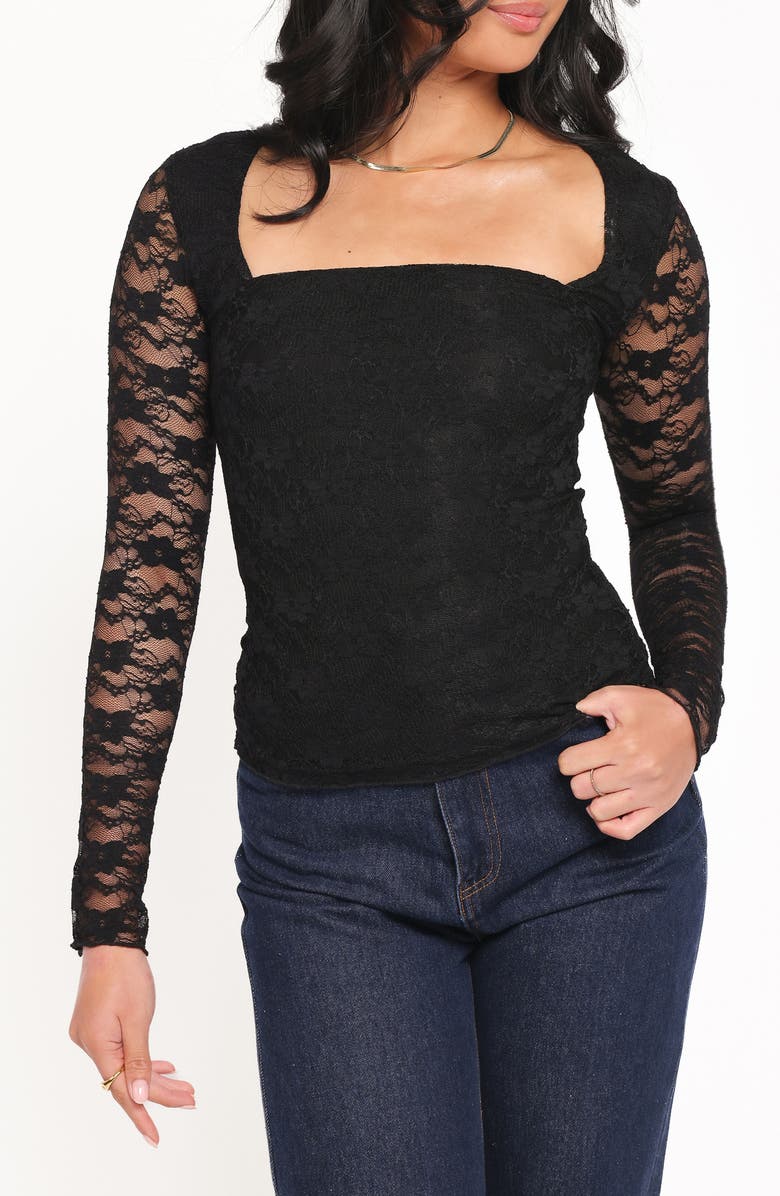 Petal & Pup Skyler Lace Long Sleeve Shirt, Main, color, Black