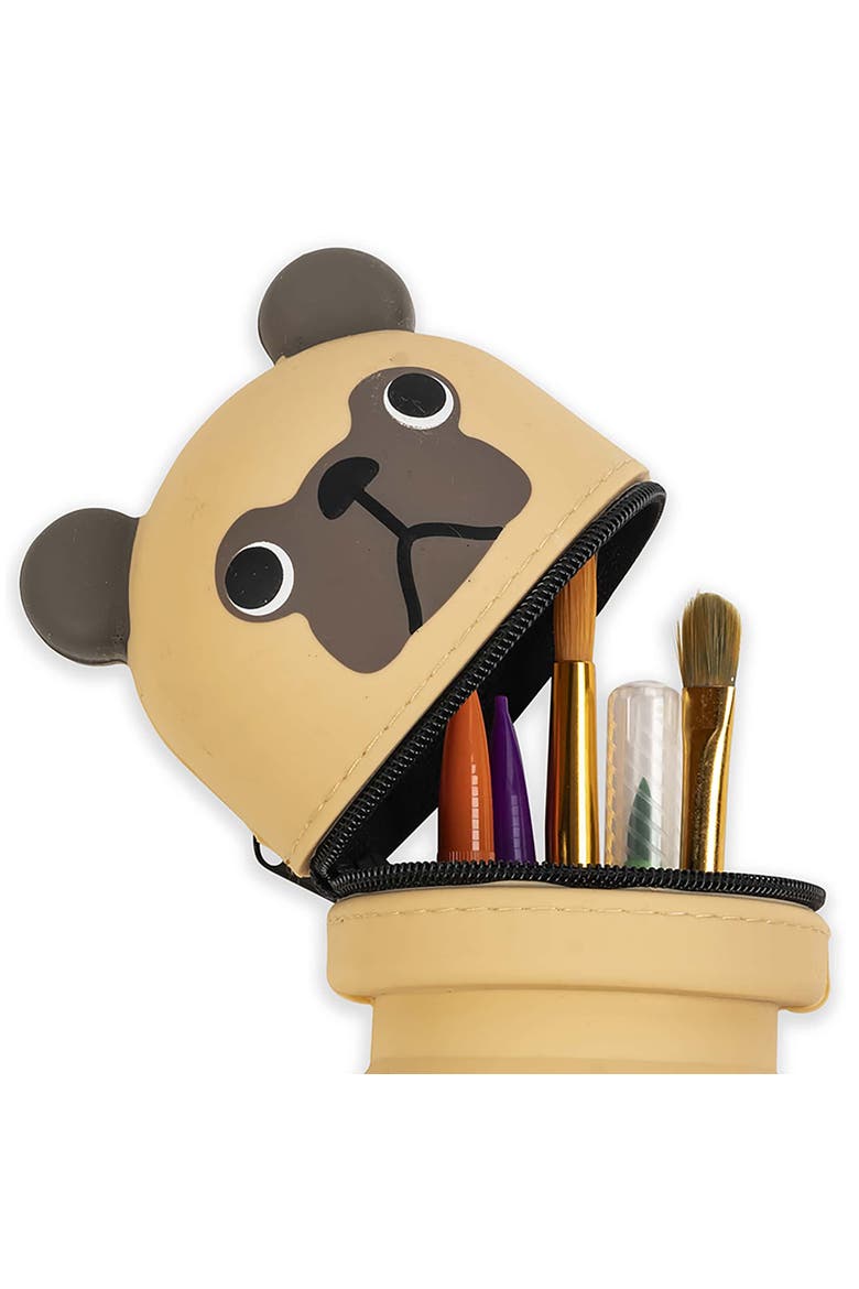 Retractable Pencil Case, Pug Dog Character, Alternate, color, Brown