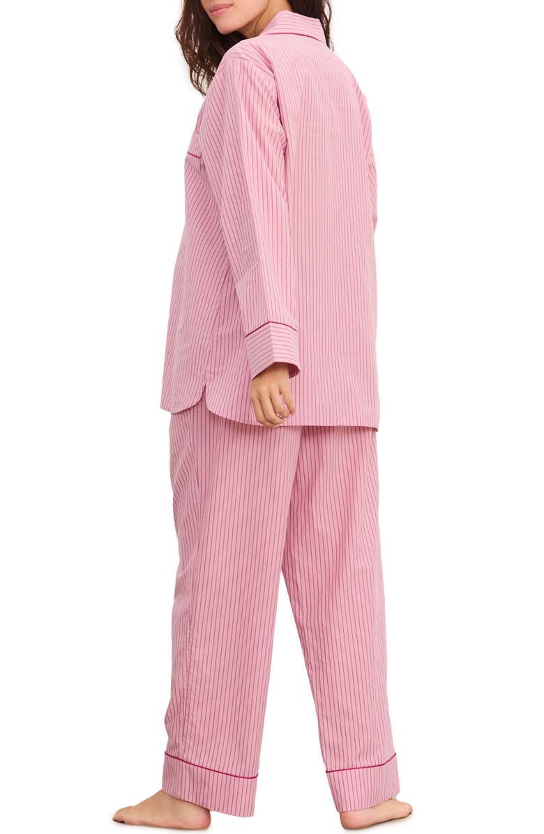 HATCH The Striped Cotton Classic PJ Set, Alternate, color, Raspberry Stripe