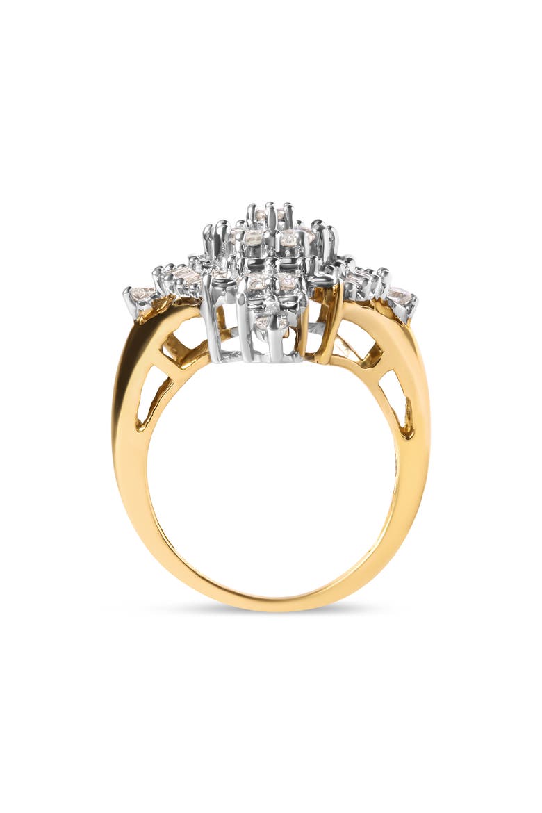 10K Yellow Gold 1 Cttw Diamond Cluster and Rhombus Halo Ring, Alternate, color, Yellow