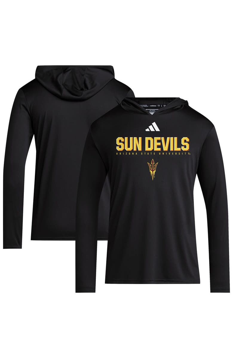 adidas Men's adidas Black Arizona State Sun Devils 2025 AEROREADY Sideline Training Long Sleeve Hooded T-Shirt, Main, color,
