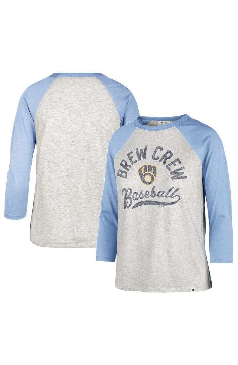 '47 Women's '47 Gray Milwaukee Brewers City Connect Retro Daze Ava Raglan 3/4-Sleeve T-Shirt, Main, color,