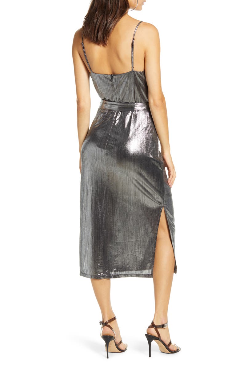 Endless Rose Cowl Neck Belted Metallic Dress, Alternate, color, 