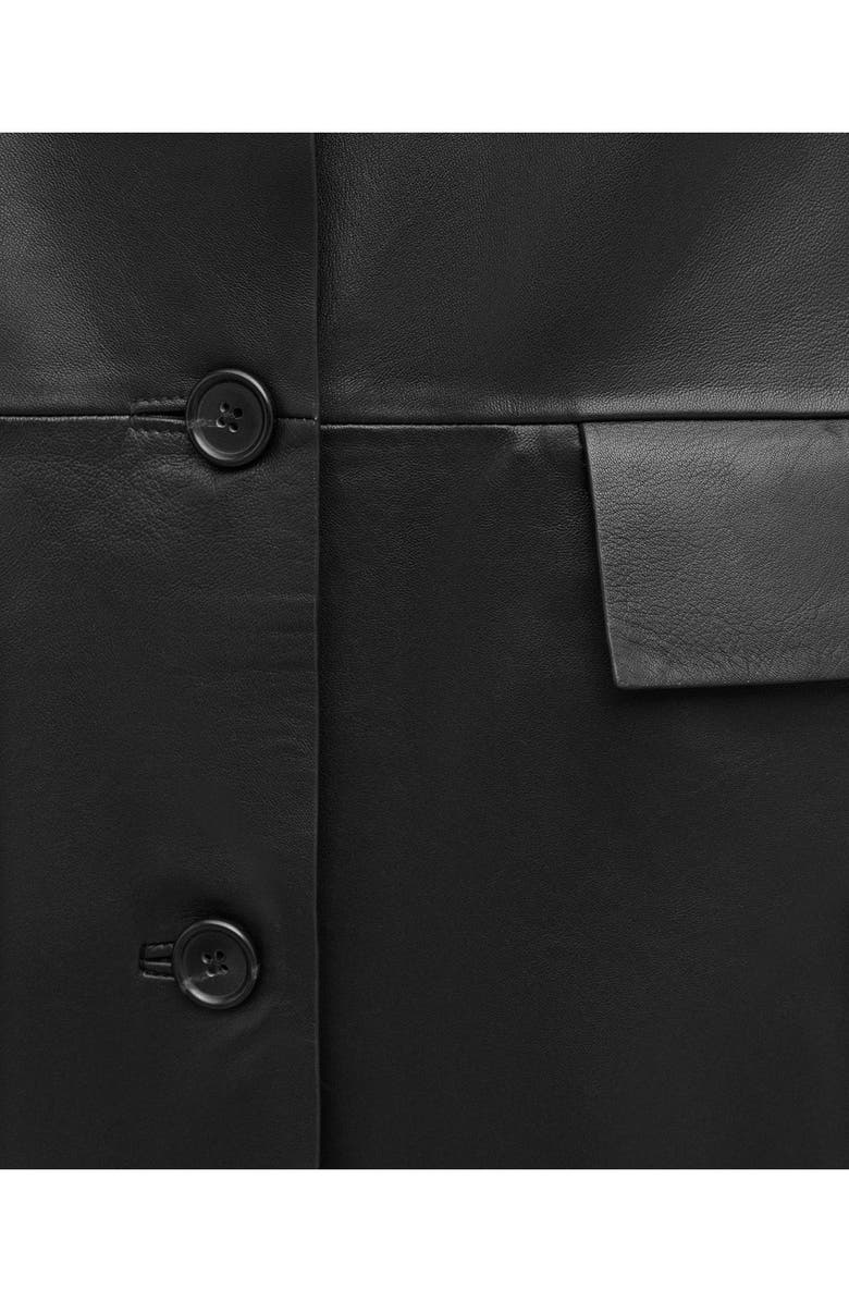 MANGO Long Leather Coat, Alternate, color, Black