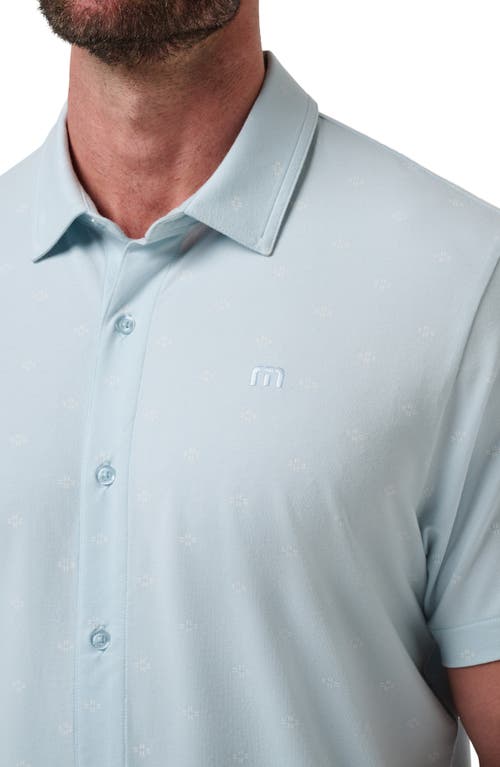 Travismathew Shore Of It Geo Print Short Sleeve Button-up Knit Shirt In Blue