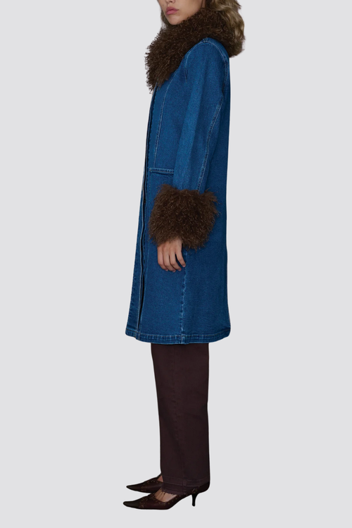 Tt Studios Penny Denim Faux Fur Jacket In Multi