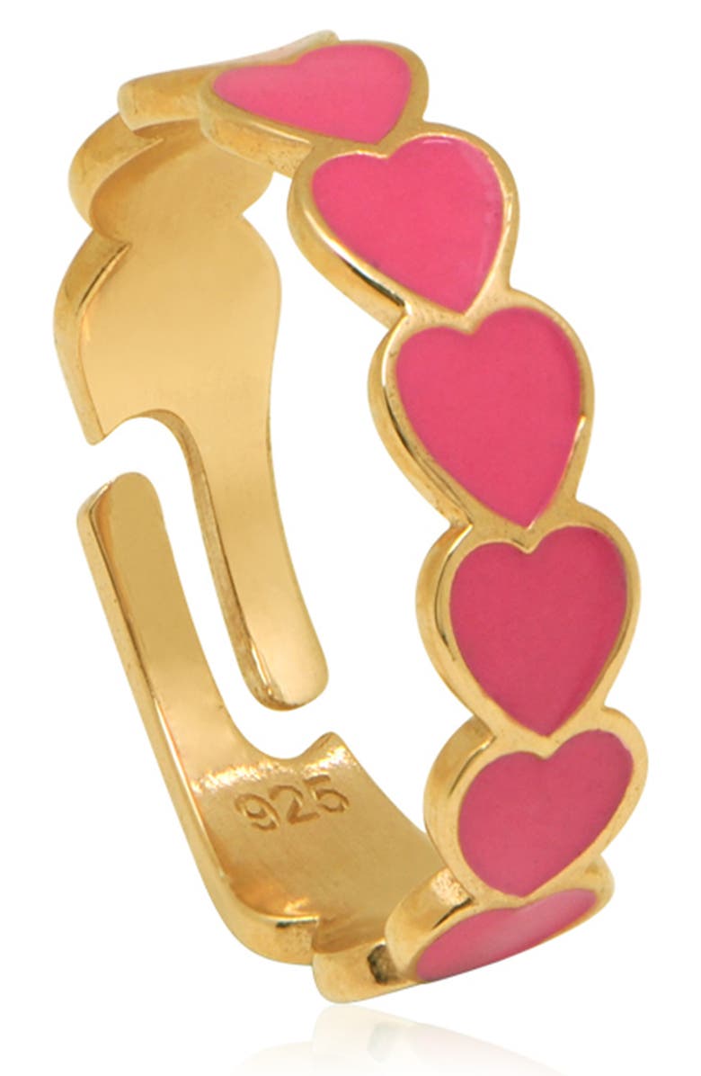 GABI RIELLE 14K Yellow Gold Plated Sterling Silver Pink Enamel Heart Adjustable Ring, Main, color, 