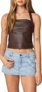 EDIKTED Faux Leather Halter Crop Top