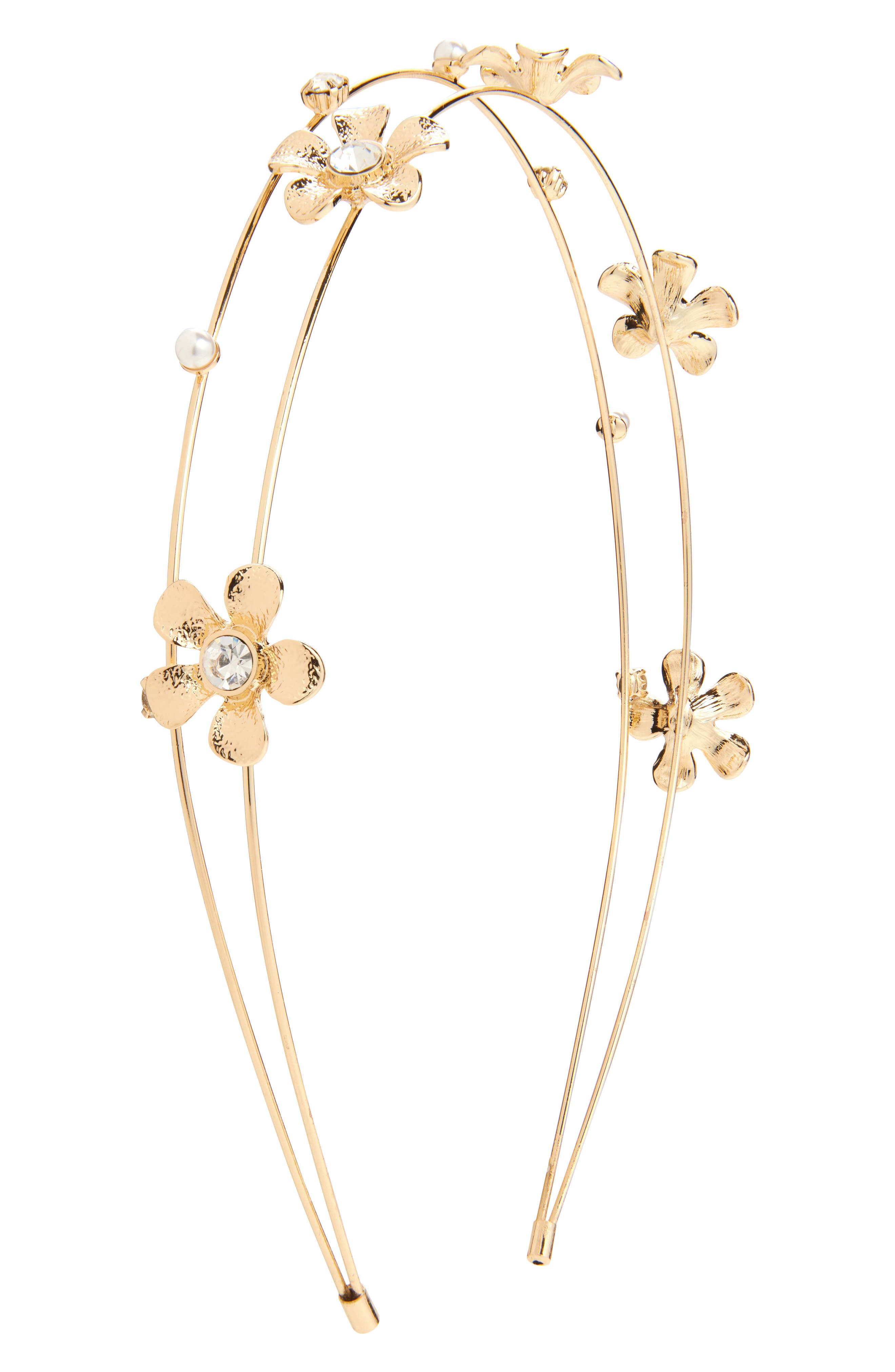 Cara Kids' Flower & Faux Pearl Headband In Gold