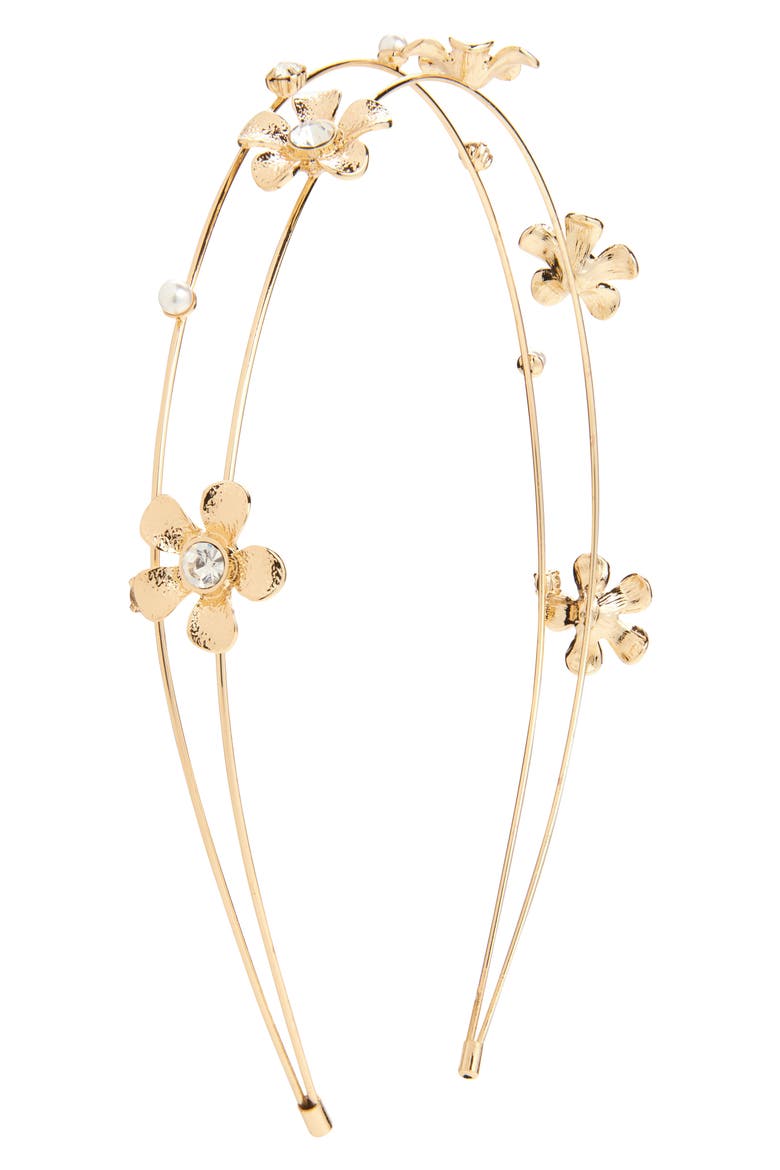 Kids' Flower & Faux Pearl Headband, Main, color, GOLD