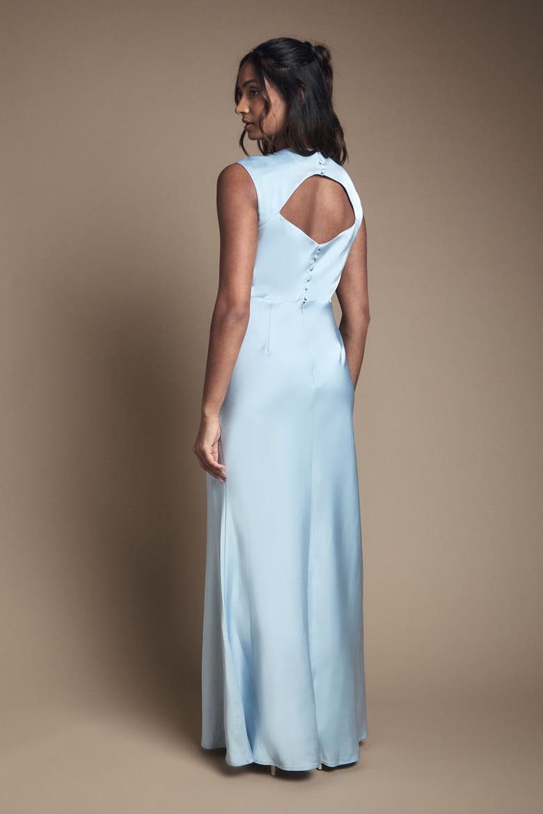 Satin Open Back Maxi Bridesmaid Dress, Alternate, color, Light Blue