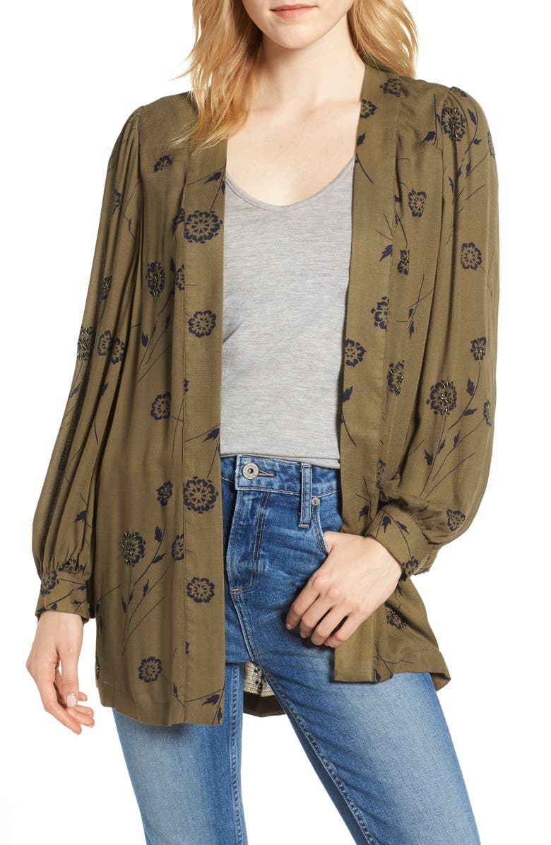 Hinge Embellished Floral Kimono, Main, color, 