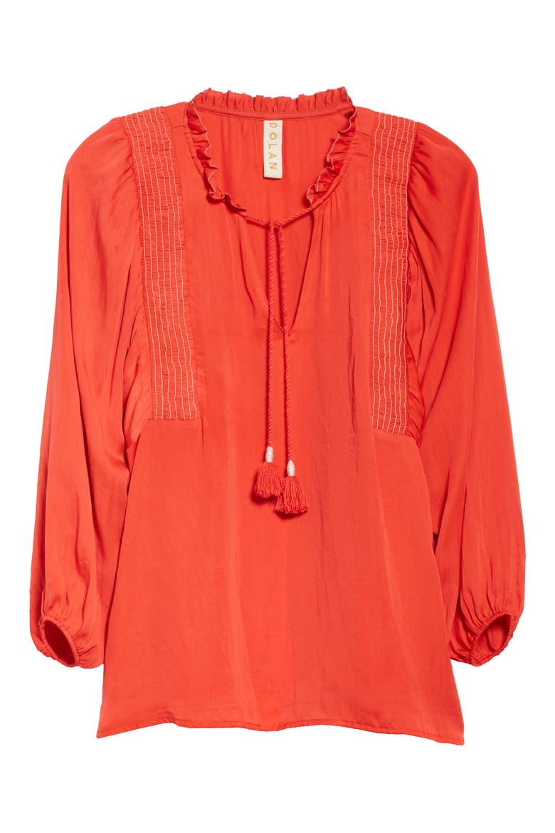 Mara Tassel Tie Split Neck Top, Alternate, color, CINNABAR