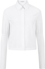 Alaïa Cotton Poplin Button-Up Shirt with Ribbed Sleeves