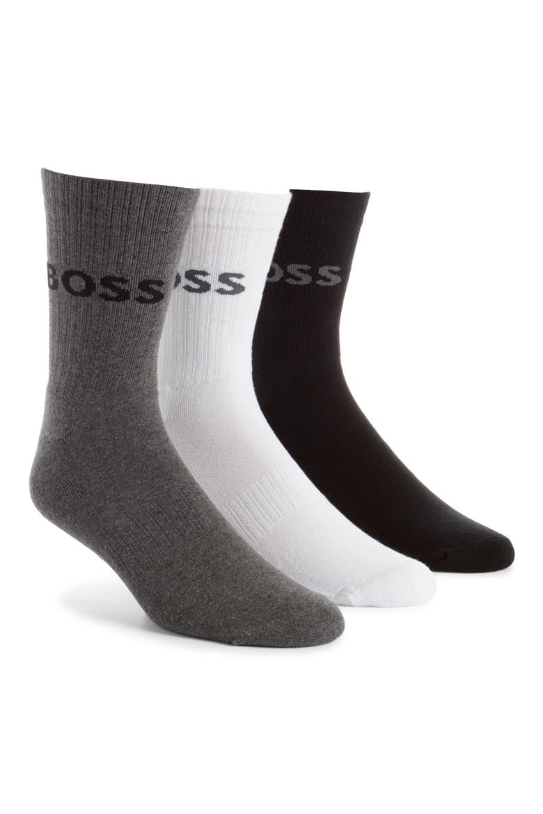 Assorted 3-Pack Logo Socks, Main, color, GREY/ WHITE/ BLACK