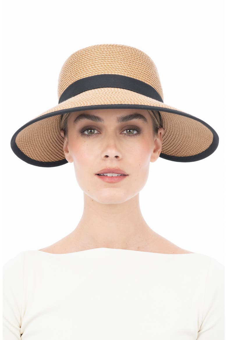 Sunbust Ponytail Notch Sun Hat, Alternate, color, NATURAL/ BLACK