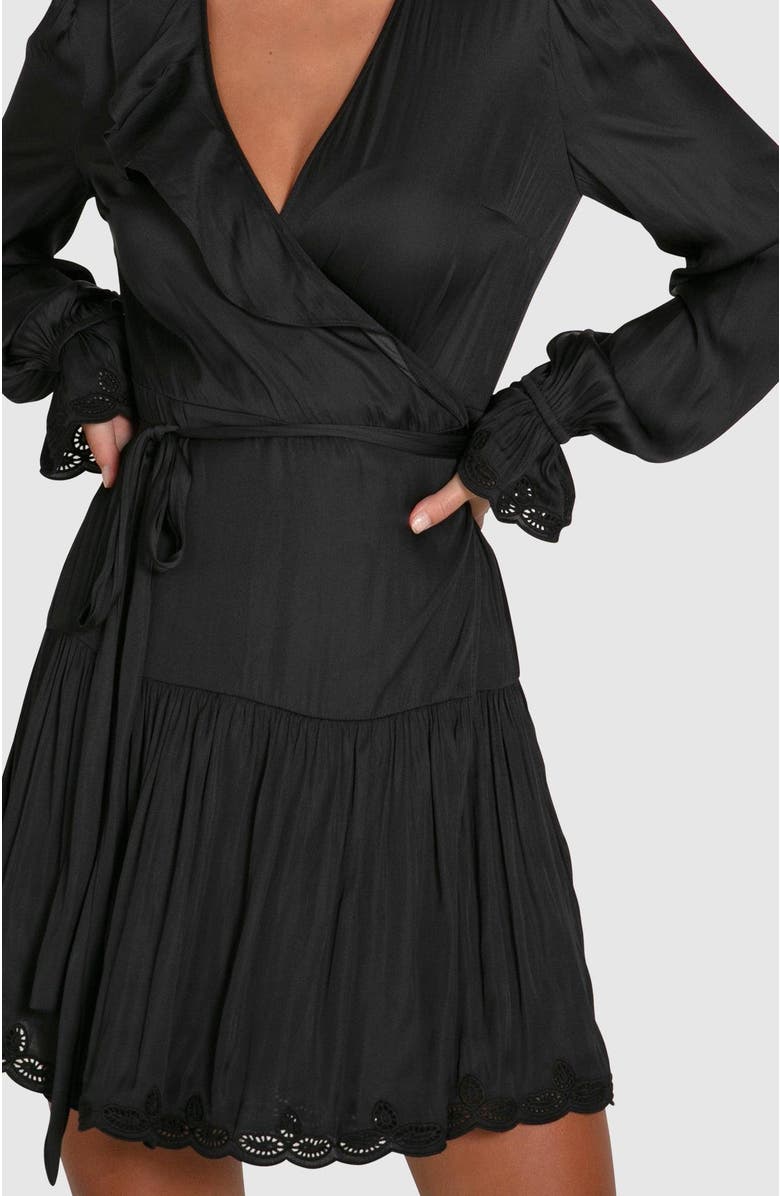 Belle & Bloom Wild Flower Embroidered Wrap Dress, Alternate, color, Black