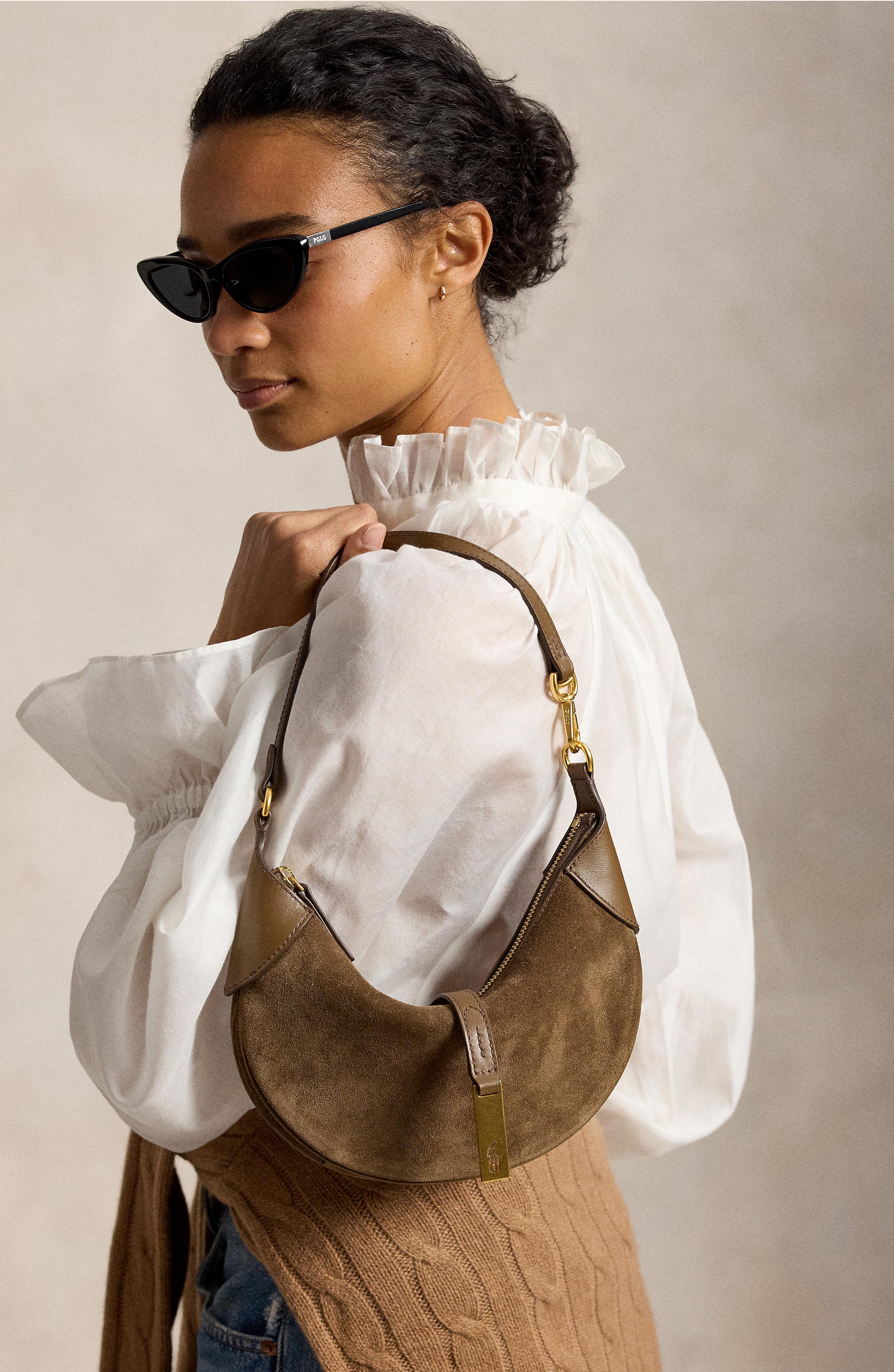Polo ID Mini Suede Shoulder Bag, Alternate, color, GINGRBREAD