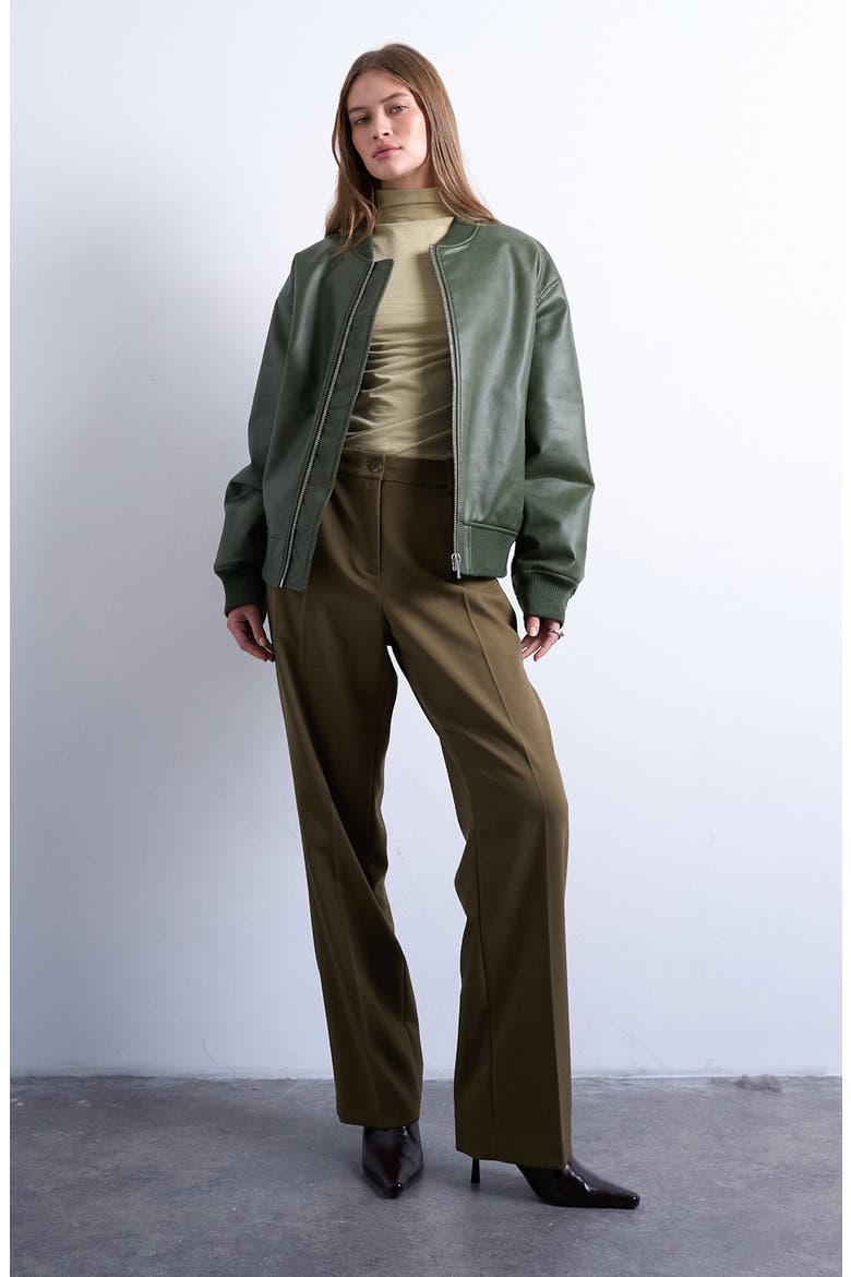 Oversize Faux Leather Bomber Jacket, Alternate, color, MEDIUM GREEN