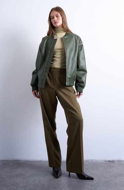 Topshop Oversize Faux Leather Bomber Jacket In Green