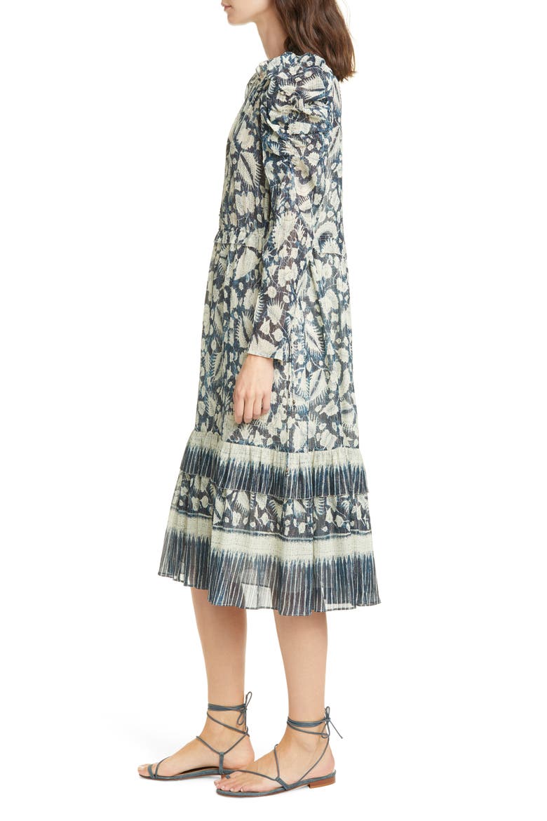 Nadia Floral Long Sleeve Midi Dress, Alternate, color, INDIGO