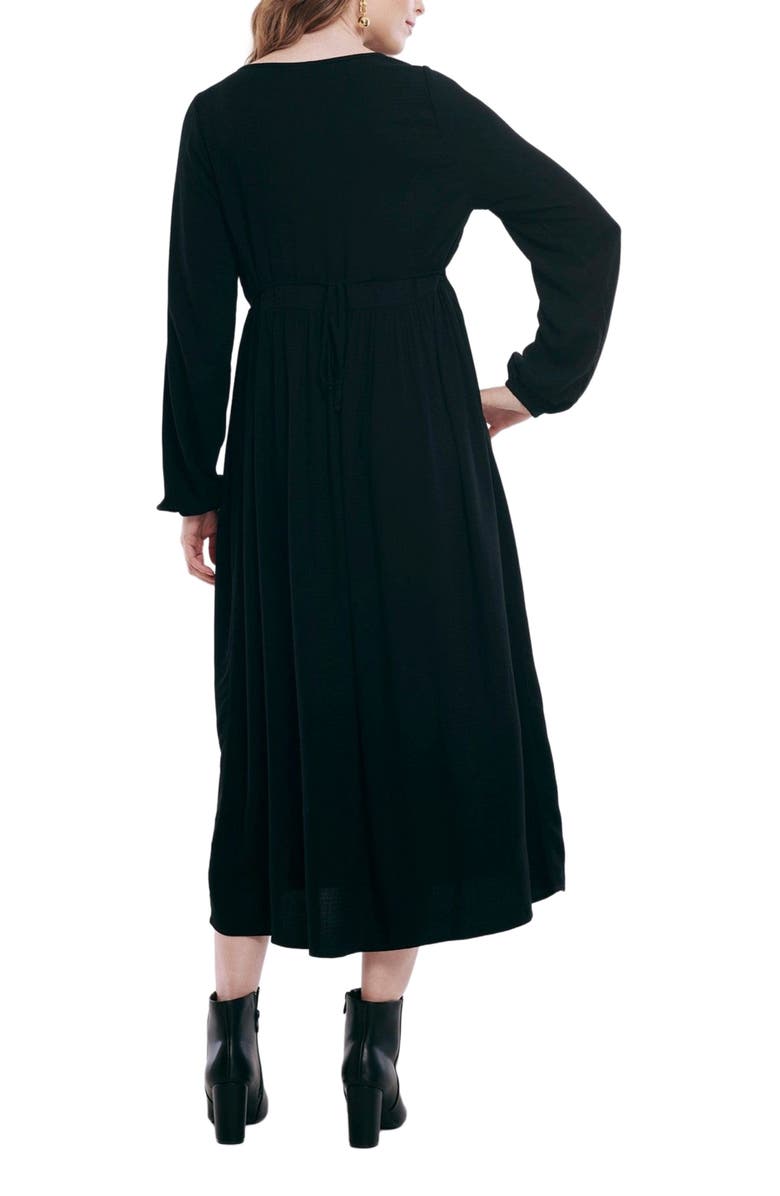 MOTHERHOOD MATERNITY Long Sleeve Button Front Maternity Midi Dress, Alternate, color, Black