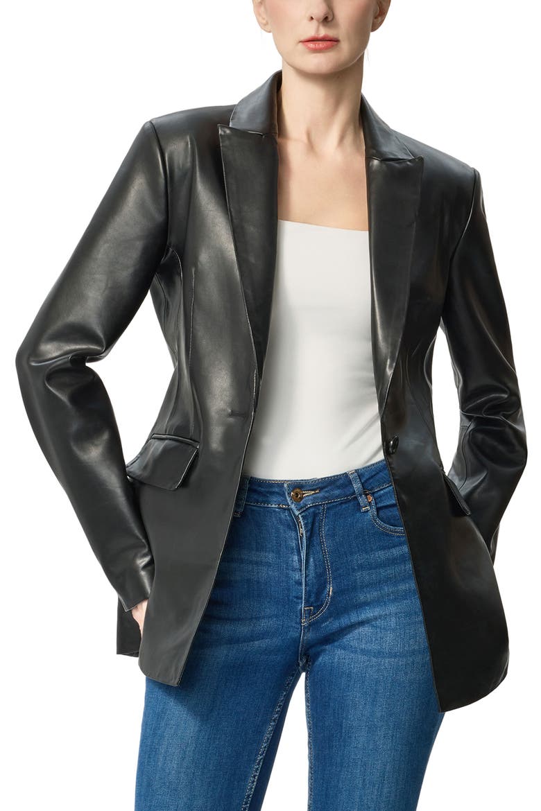 Alexie Leather Blazer, Main, color, Black