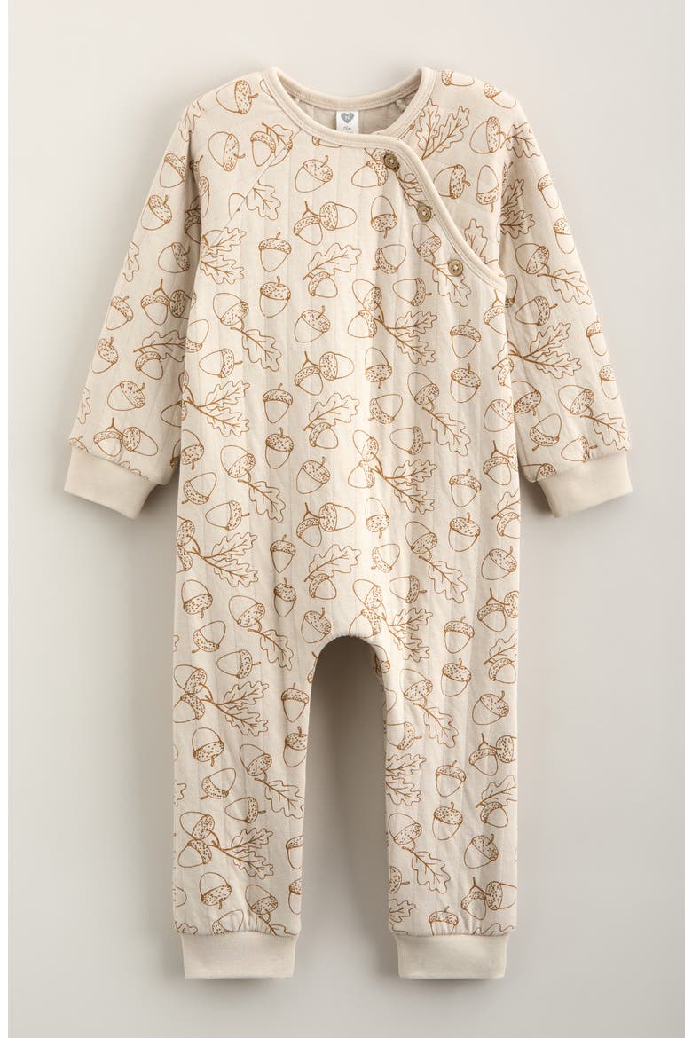 Cozy Romper, Main, color, BEIGE OATMEAL ACORNS