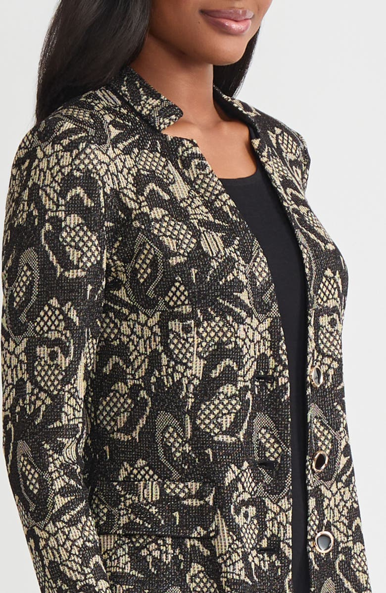 Misook Tailored Floral Lurex Knit Jacket, Alternate, color, Black/Biscotti/Gold