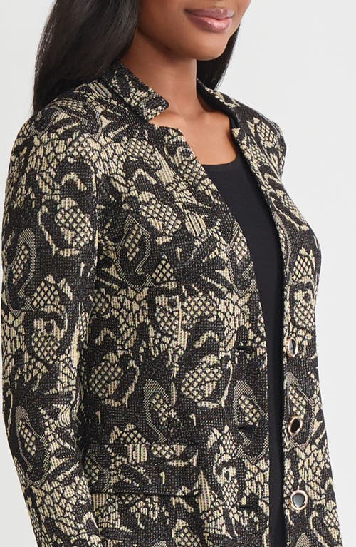 Misook Tailored Floral Lurex Knit Jacket In Black
