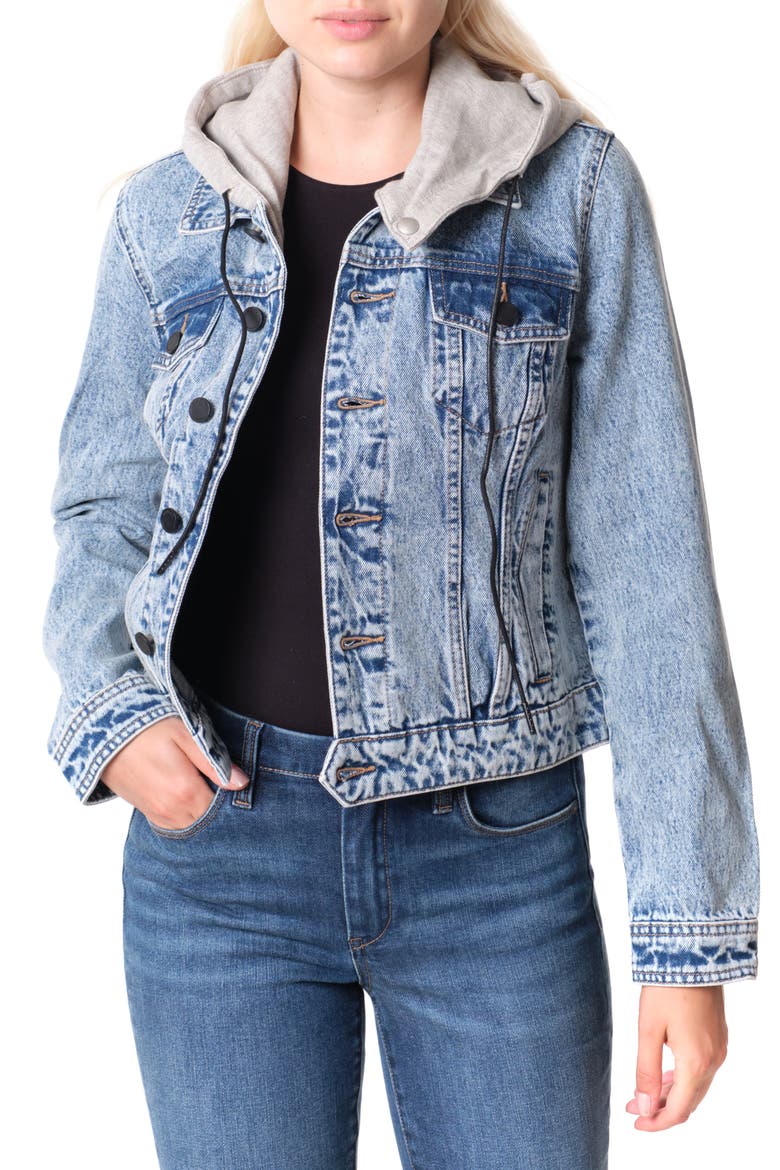 Denim Trucker Jacket with Removable Hood, Main, color, SORRY BOUT IT