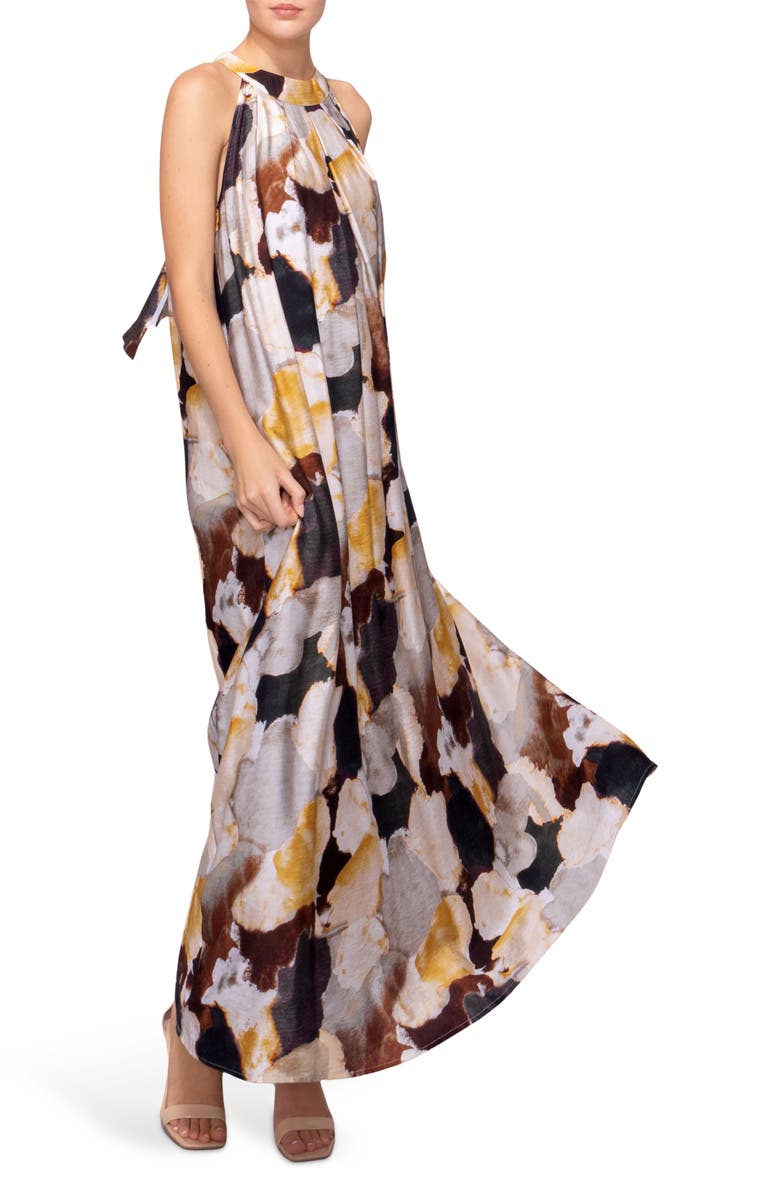 MELLODAY High Neck Maxi Dress, Alternate, color, Saffron Multi