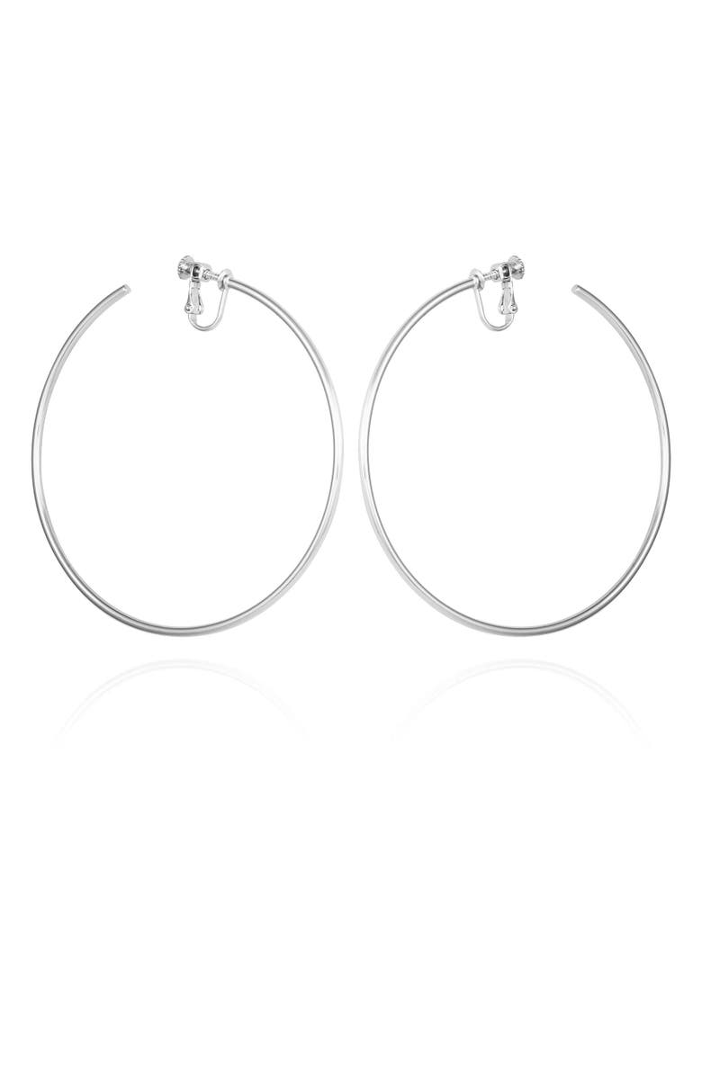 Vince Camuto Medium Clip-On Hoop Earrings, Main, color, Silver Tone