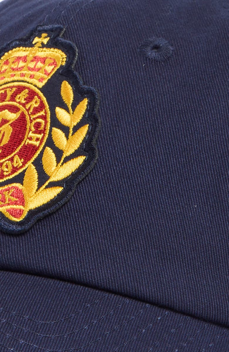 Sporty & Rich New York Crest Embroidered Cotton Twill Baseball Cap, Alternate, color, Navy