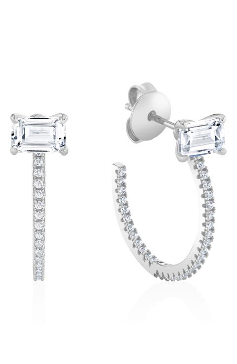 Baguette-Cut Cubic Zirconia Pavé Huggie Hoop Earrings