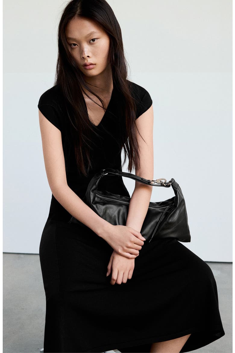 V-Neck Knit Midi Dress, Alternate, color, BLACK