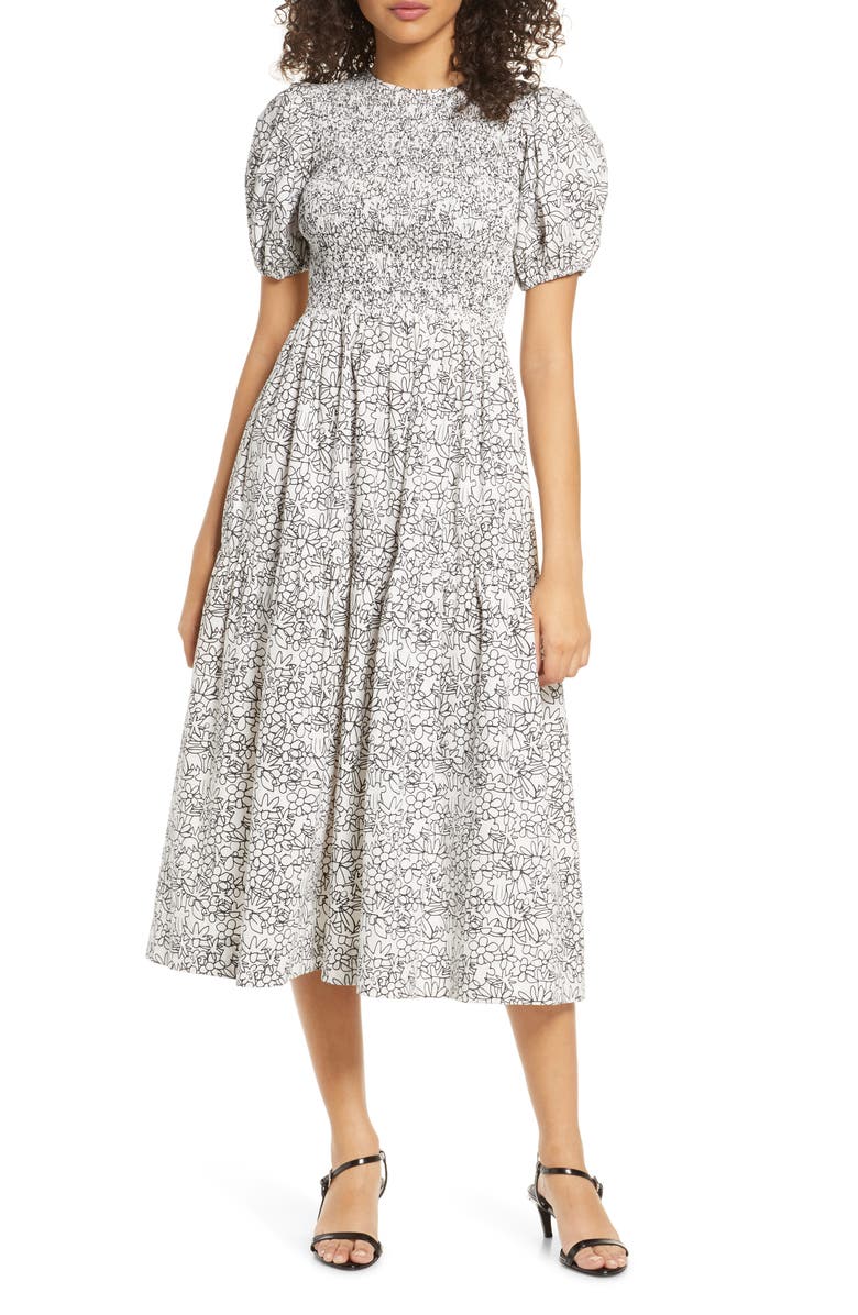 S/W/F Treasure Puff Sleeve Cotton Midi Dress, Main, color,