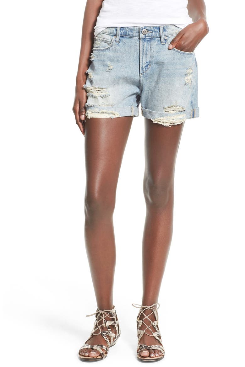 'Jimmy' Distressed Denim Shorts, Main, color, INDIGO WASH