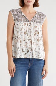 Lucky Brand Split Neck Sleeveless Top