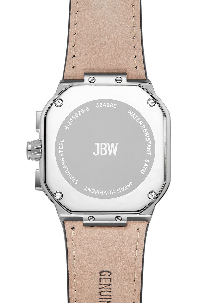 JBW Orion Diamond Leather Strap Watch, 39mm, Alternate, color, Stainless Steel/Black