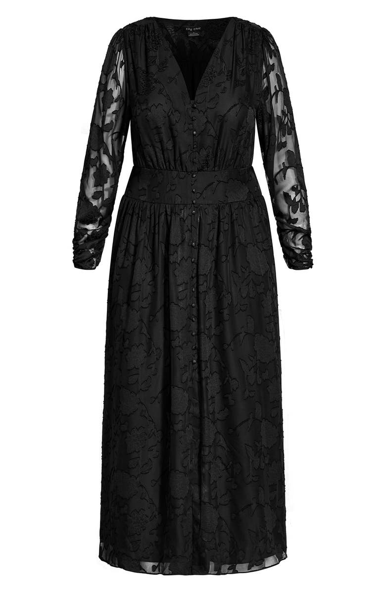 City Chic Sweet Sass Long Sleeve Burnout Chiffon A-Line Dress, Alternate, color, 