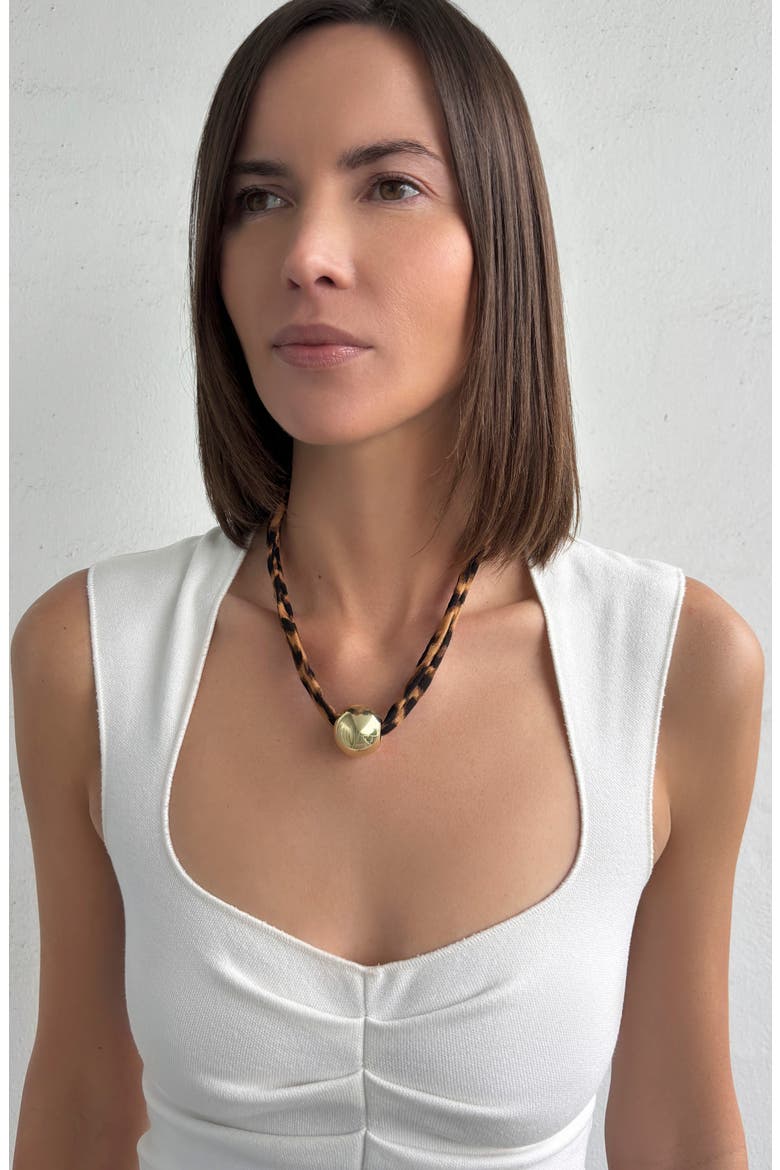 Ball Pendant Leopard Print Necklace, Alternate, color, BROWN/ GOLD