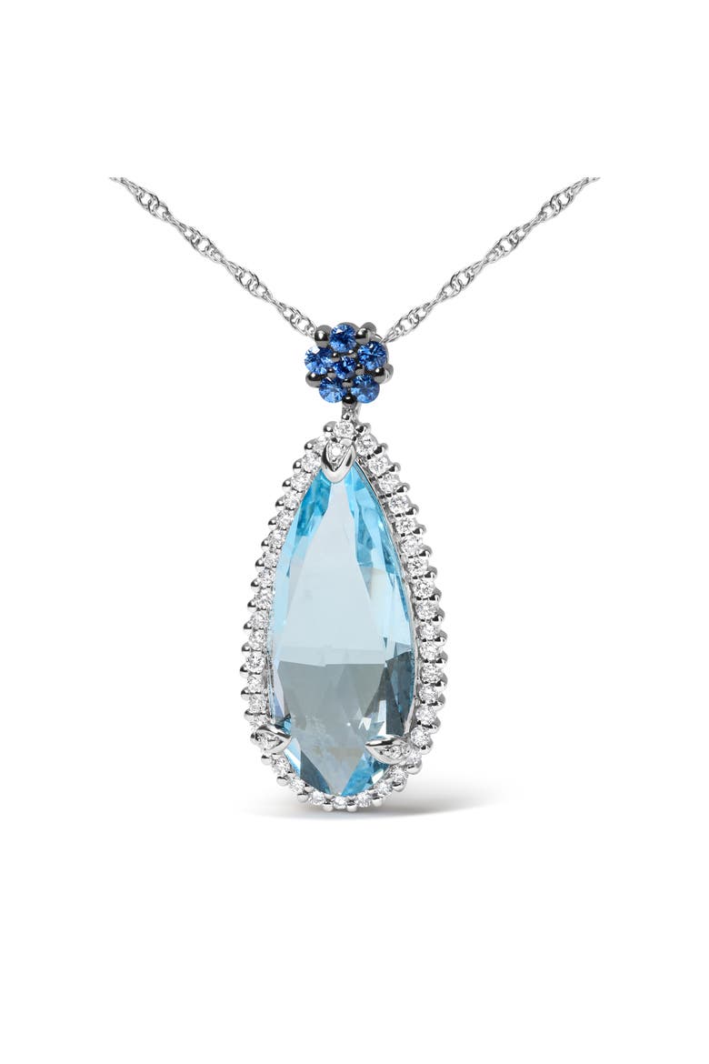 Gold 3/8 Ctw Diamond Topaz and Sapphire Floral Pendant Necklace, Alternate, color, White