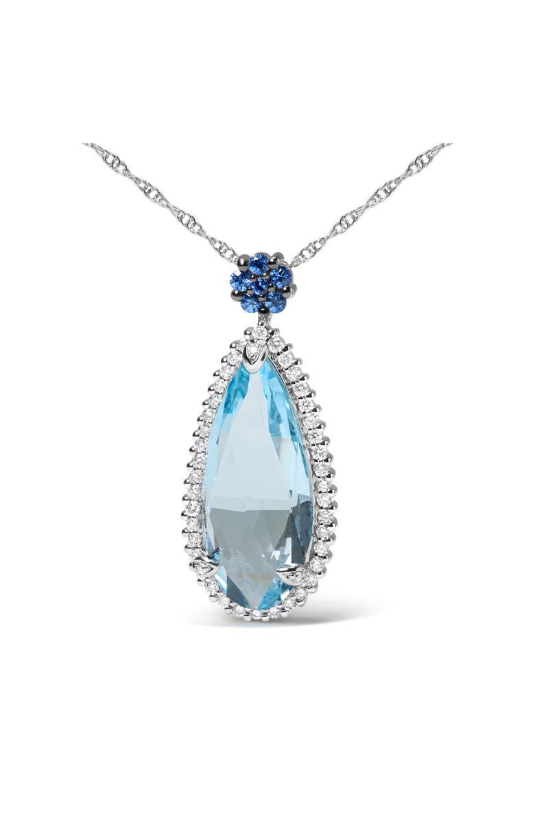 Haus of Brilliance Gold 3/8 Ctw Diamond Topaz and Sapphire Floral Pendant Necklace, Alternate, color, White