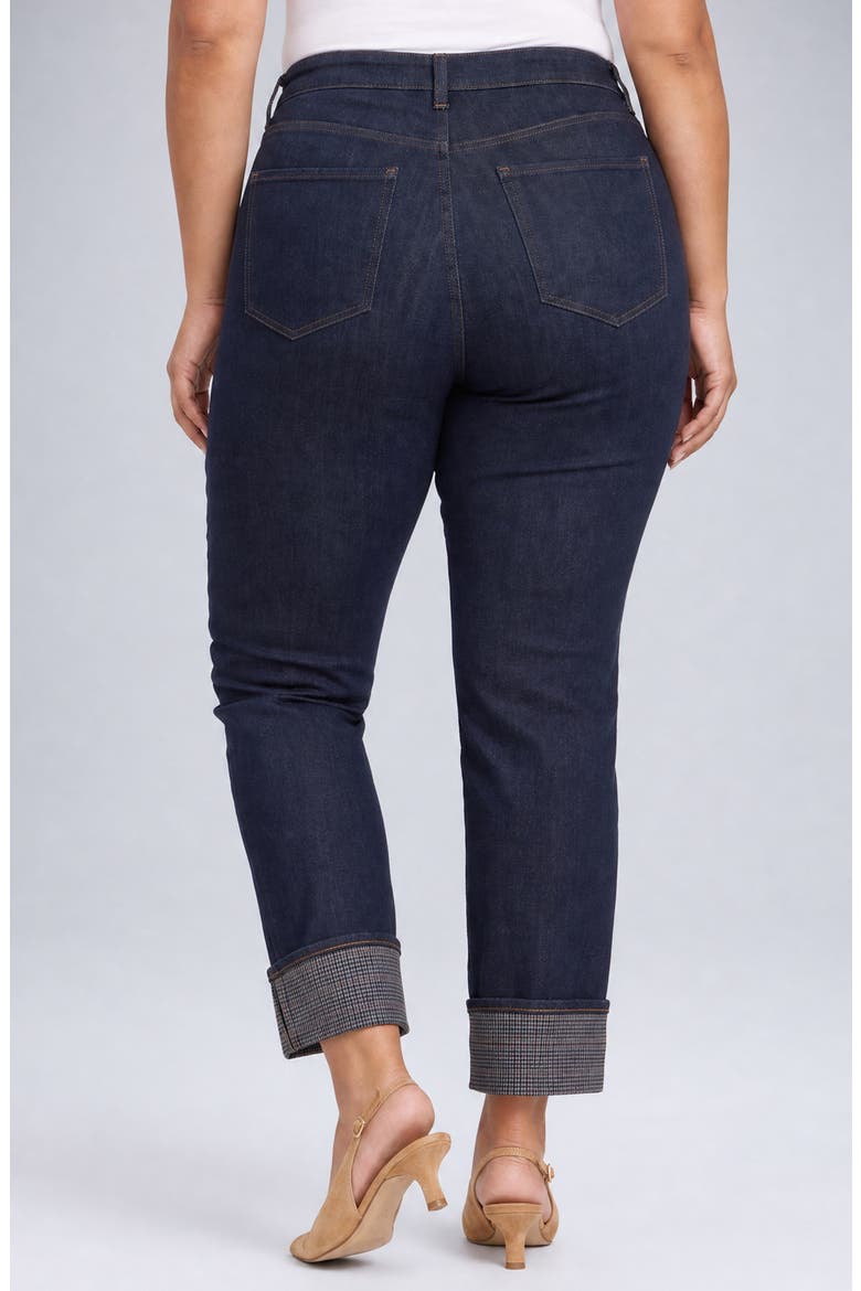 Kasey High Waist Plaid Cuff Ankle Stovepipe Jeans, Alternate, color, RINSE