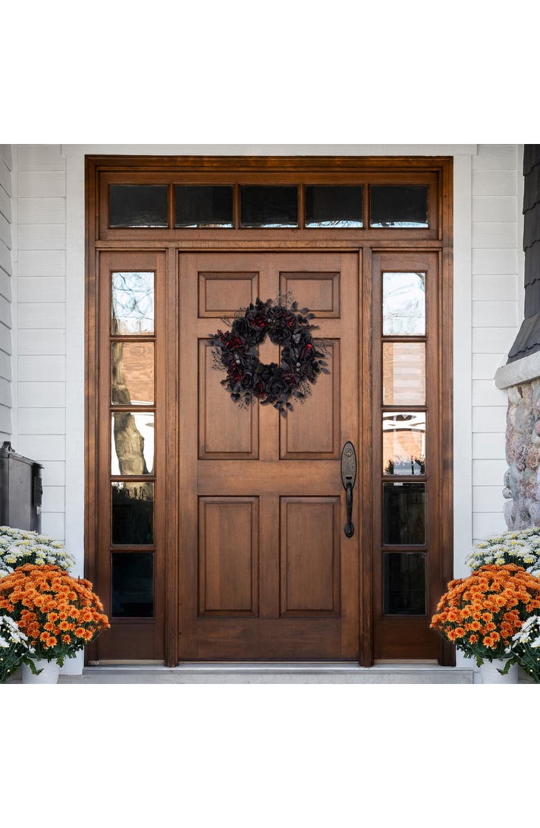 Northlight Roses and Berries Halloween Spider Wreath - 24" - Red and Black - Unlit, Alternate, color, 