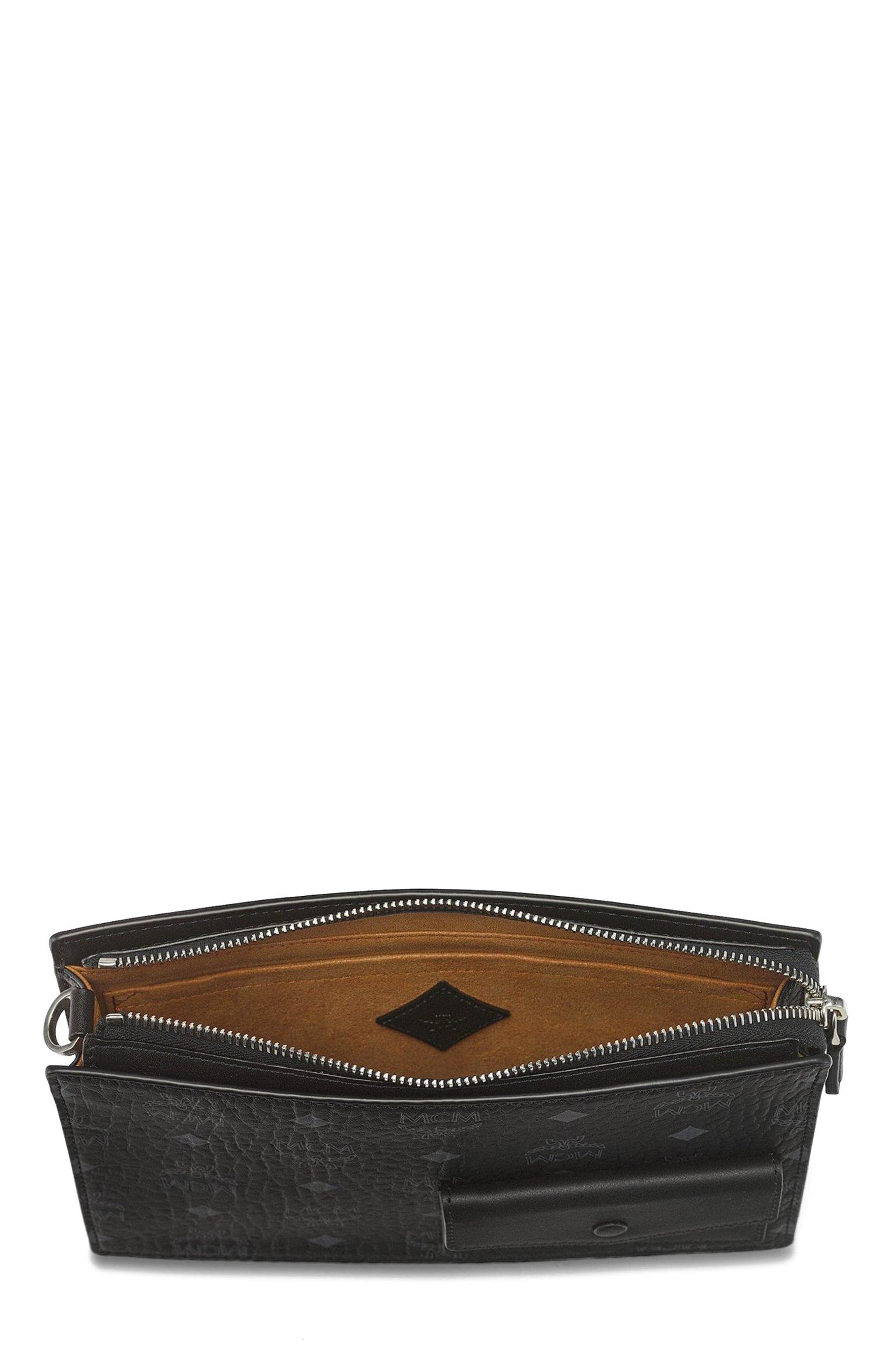 MCM Aren Standing Crossbody Pouch in Visetos, Alternate, color, Black