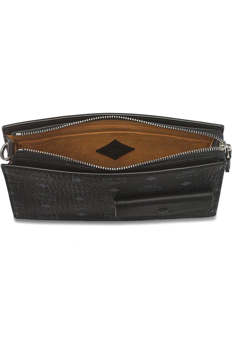 MCM Aren Standing Crossbody Pouch in Visetos, Alternate, color, Black