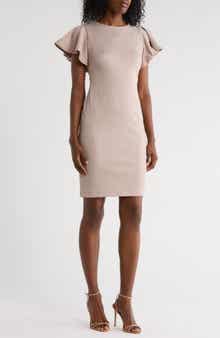 Flutter Sleeve Herringbone Sheath Dress