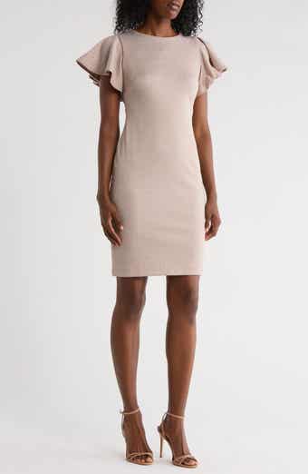 Flutter Sleeve Herringbone Sheath Dress
